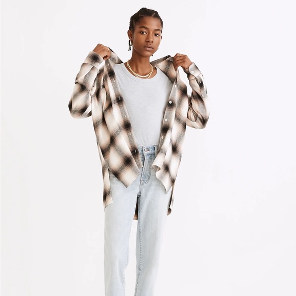 Like New Madewell Flannel Oversized Ex-Boyfriend Shirt in Robson Plaid, M - Picture 1 of 12